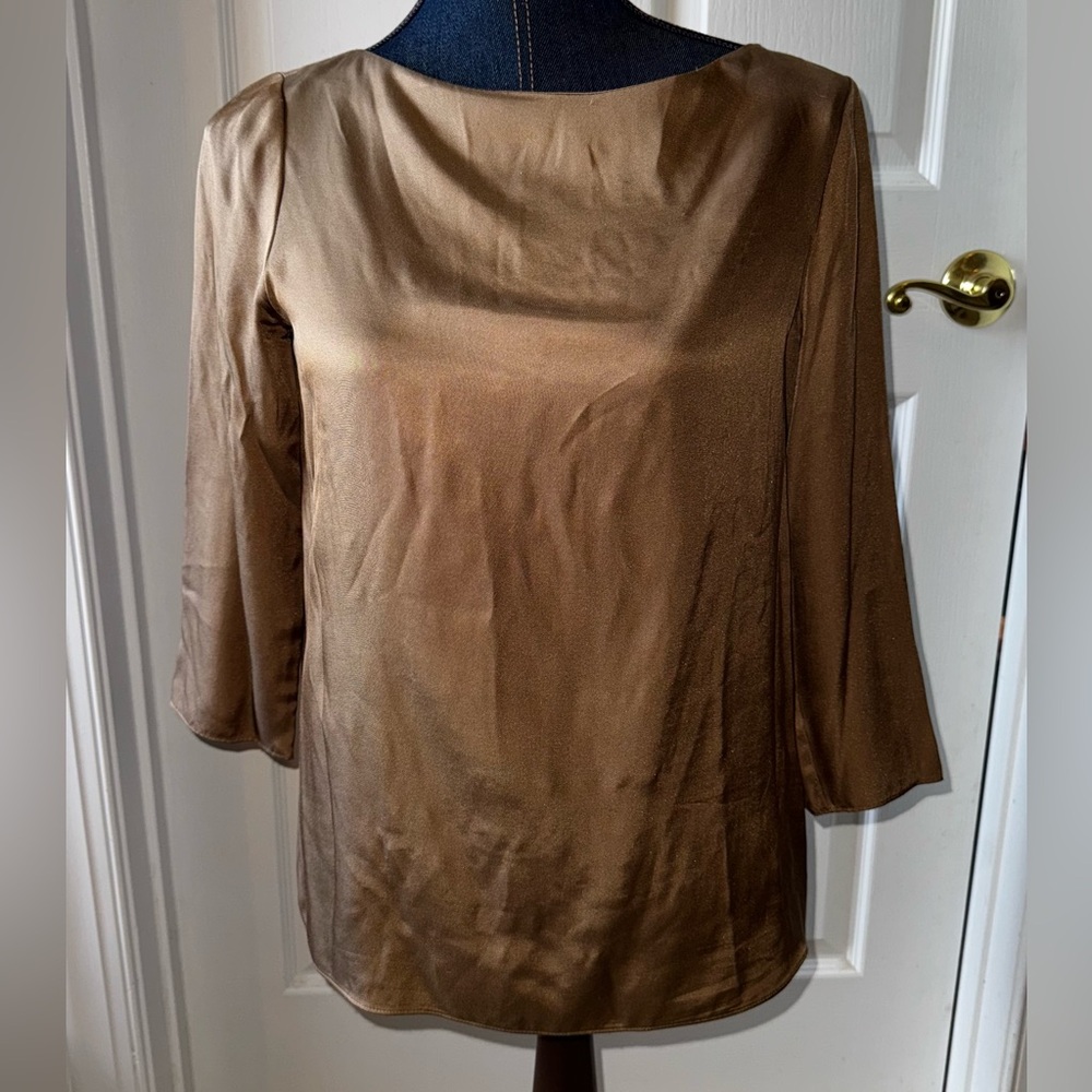 Vince Elegant Brown Silk Blend Blouse Size Small